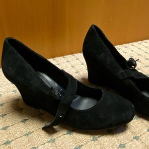 Born Soft Velvet Black Wedge Mary Janes